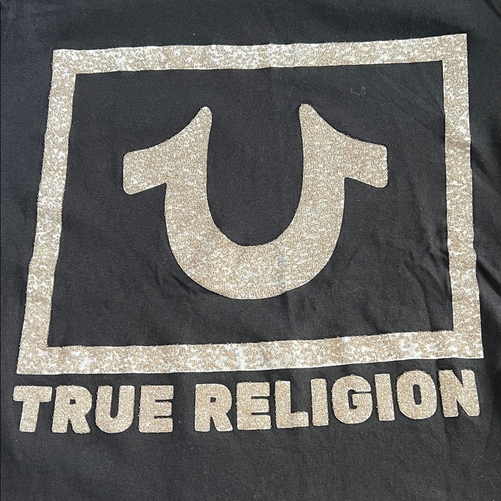 True Religion Beaded Logo Short Sleeve TShirt Faded Black Size Large